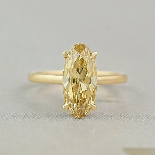 Fancy Yellow Old Mine Moval Cut Solitaire Engagement Ring Rings