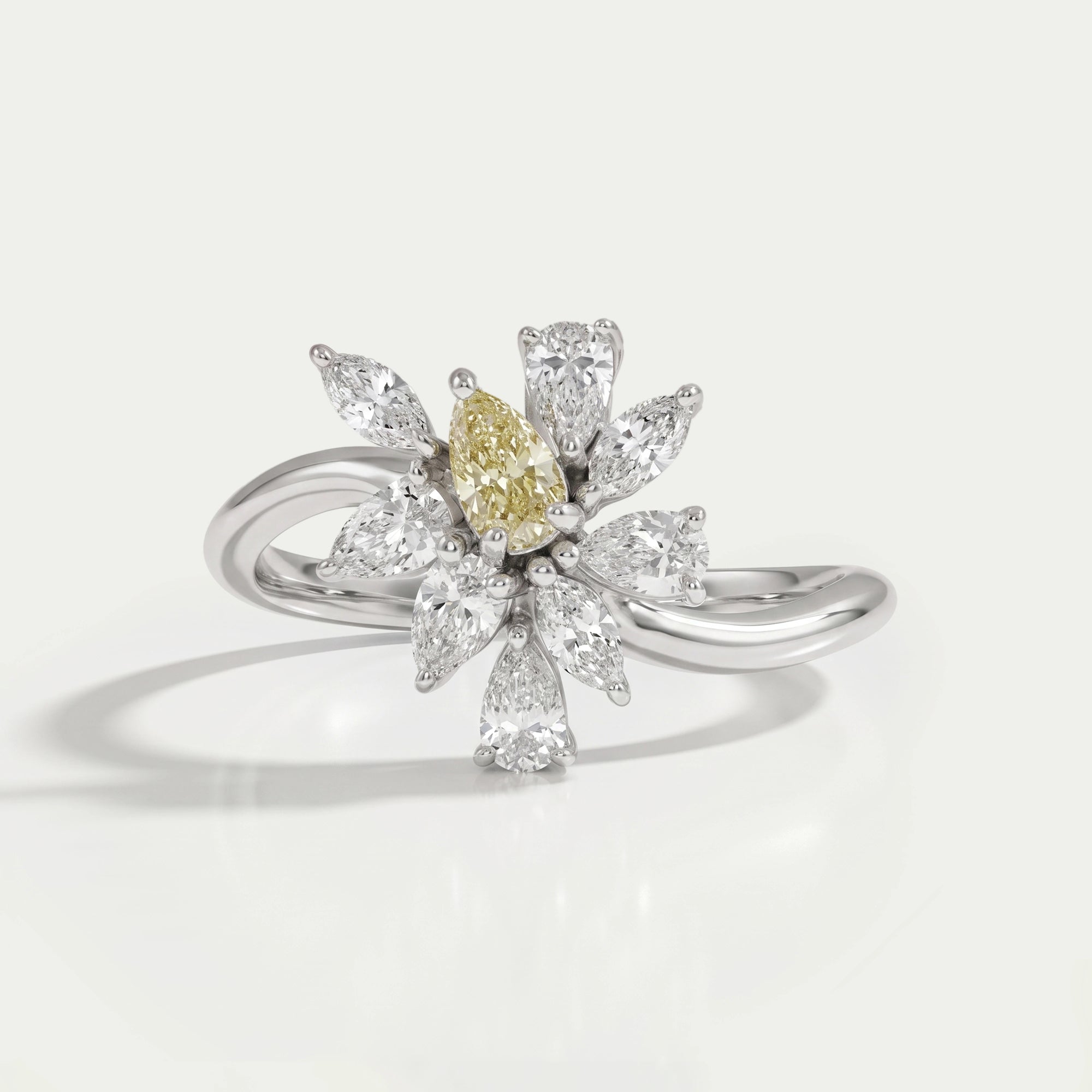 Fancy Yellow Pear And Marquise Cut Cluster Diamond Ring