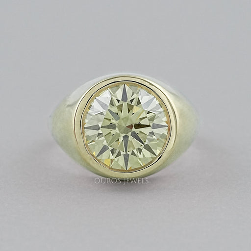 Fancy Yellow Round Diamond Bezel Set Signet Ring Ring