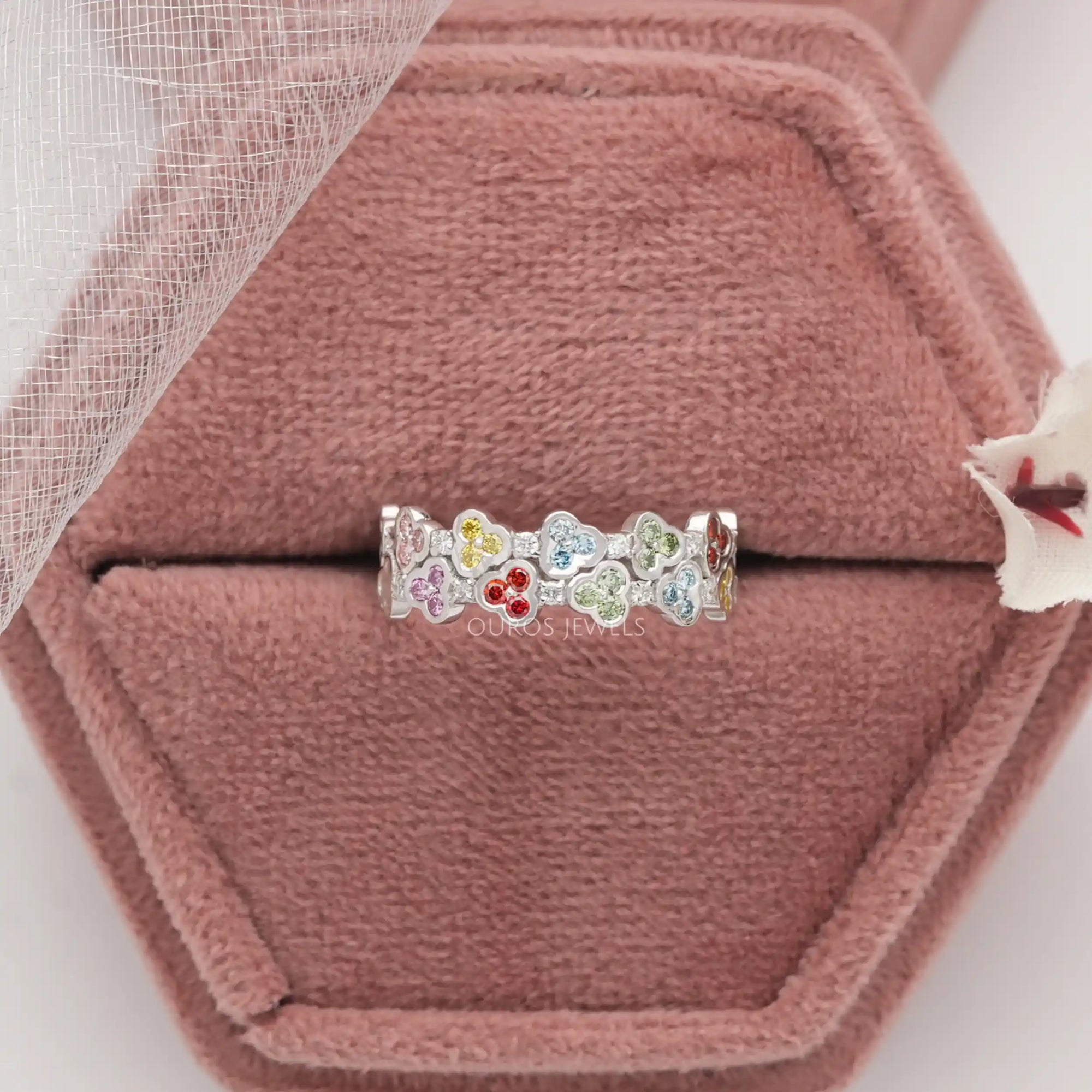 Rainbow Color Round Cut Lab Grown Diamond Wedding Band Ring