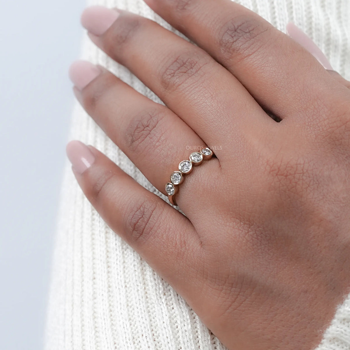 Five stone Round Lab Diamond Bezel Set Engagement Ring