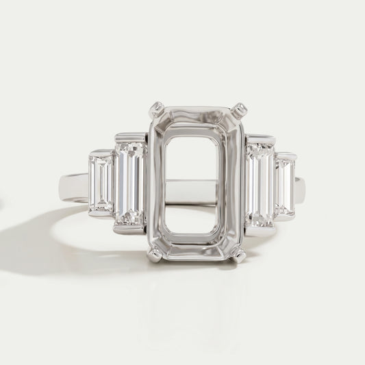 Five Stone Emerald Cut Semi Mount Wedding Ring