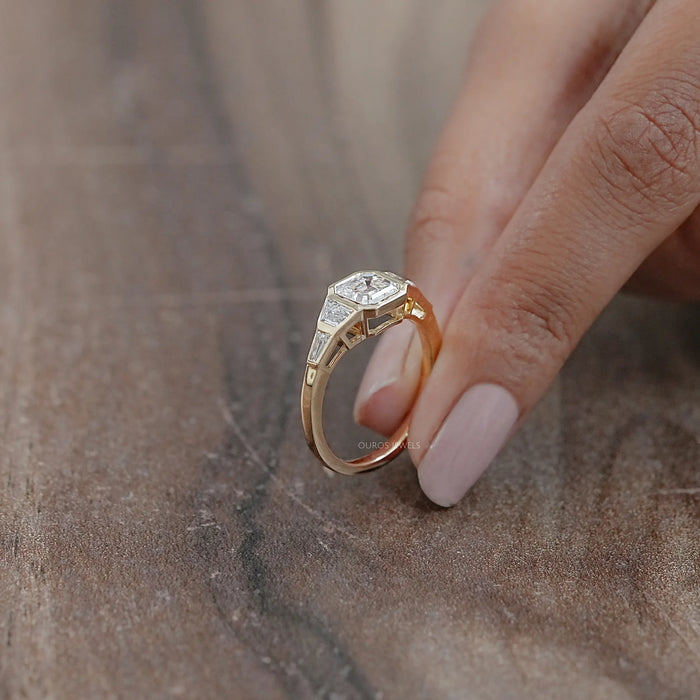 Five Stone Asscher And Trapezoid Diamond Bezel Set Ring Rings