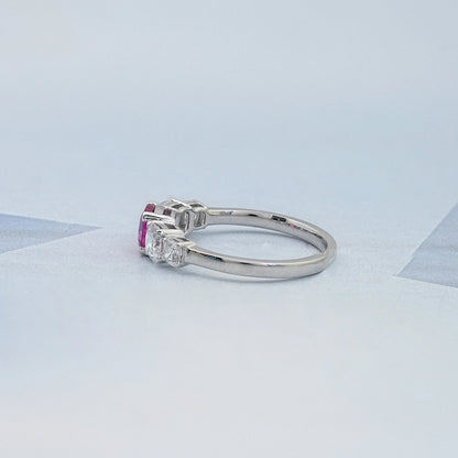 Five Stone Pink Square Cushion Cut Engagement Ring