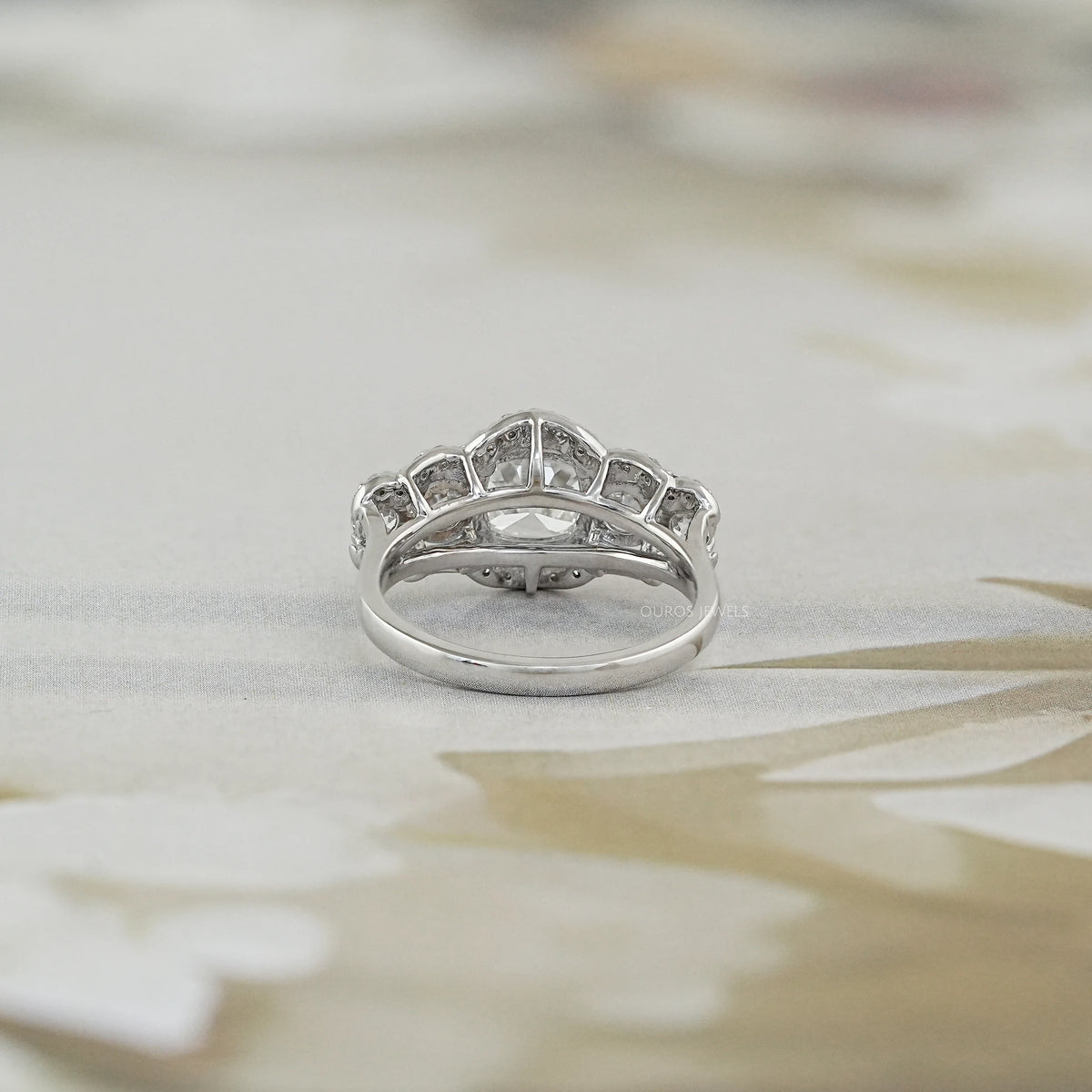Square Old Mine Cushion Cut Five Stone Halo Engagement Ring Rings