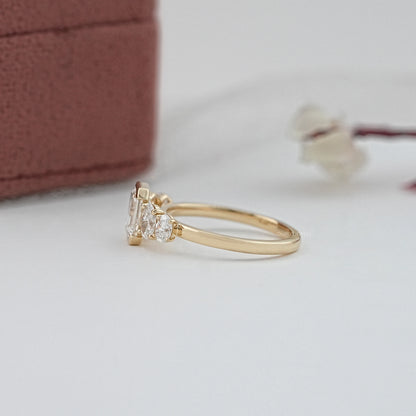 Half Bezel Emerald And Oval Five Stone Engagement Ring Rings