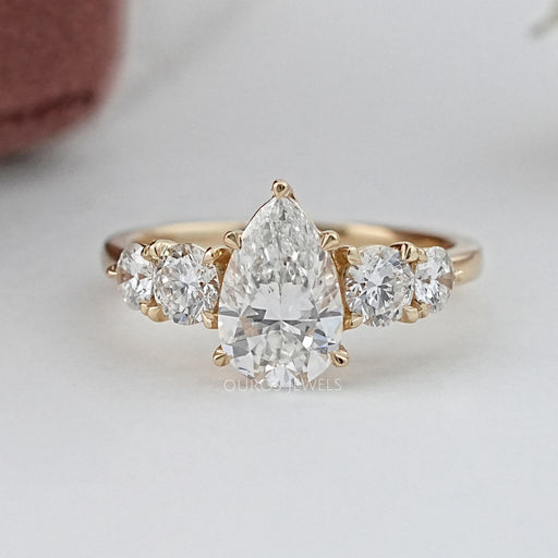 Pear And Round Diamond Five Stone Engagement Ring Rings