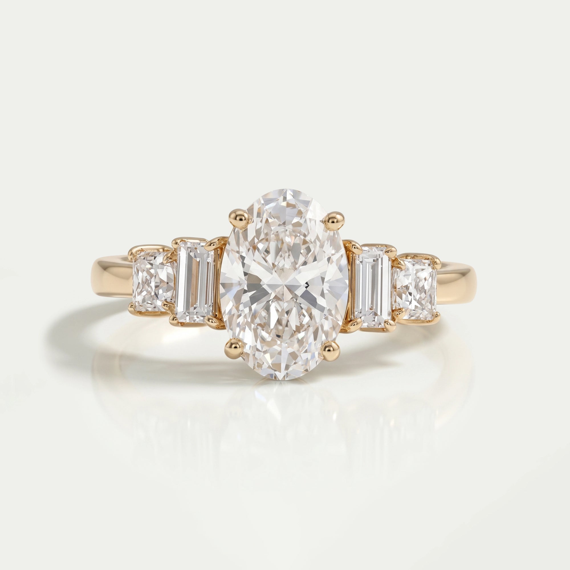 Oval And Baguette Diamond Five Stone Engagement Ring Rings