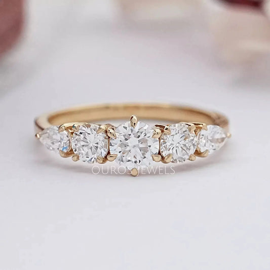 Round And Pear Diamond Five Stone Engagement Ring Rings