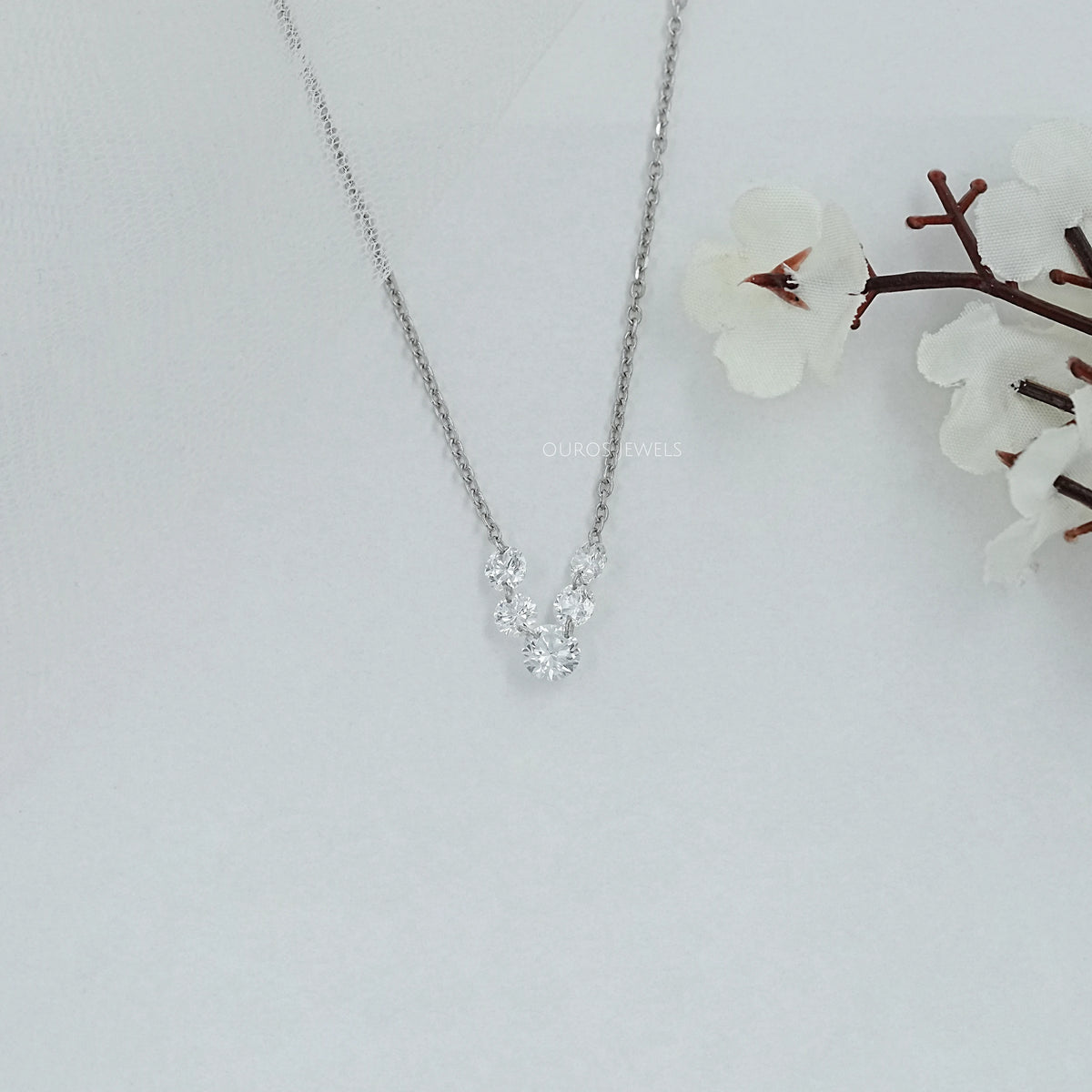 Five Stone Round Diamond Drill Necklace Necklaces