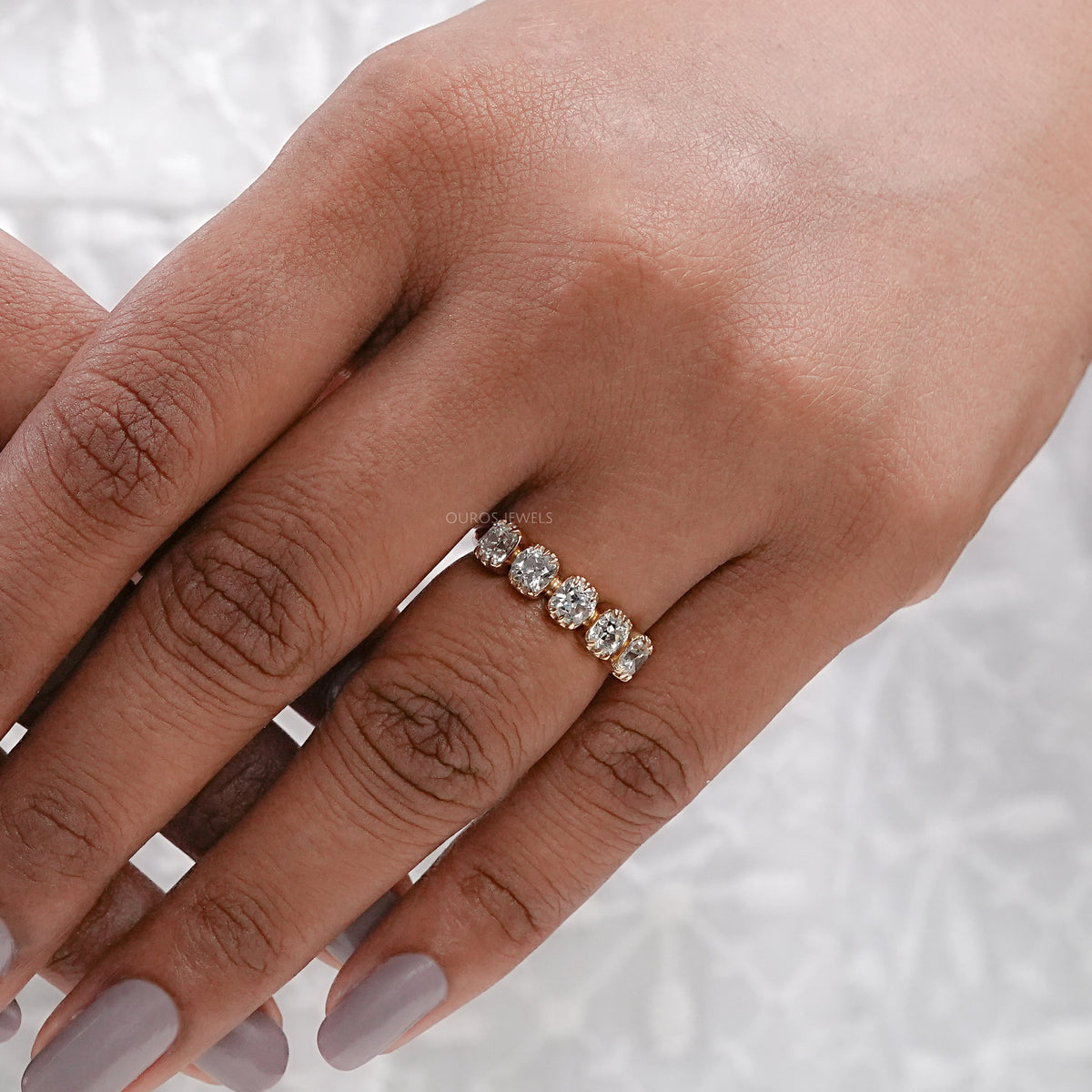 Old Mine Cushion Cut Five Stone Ring Rings