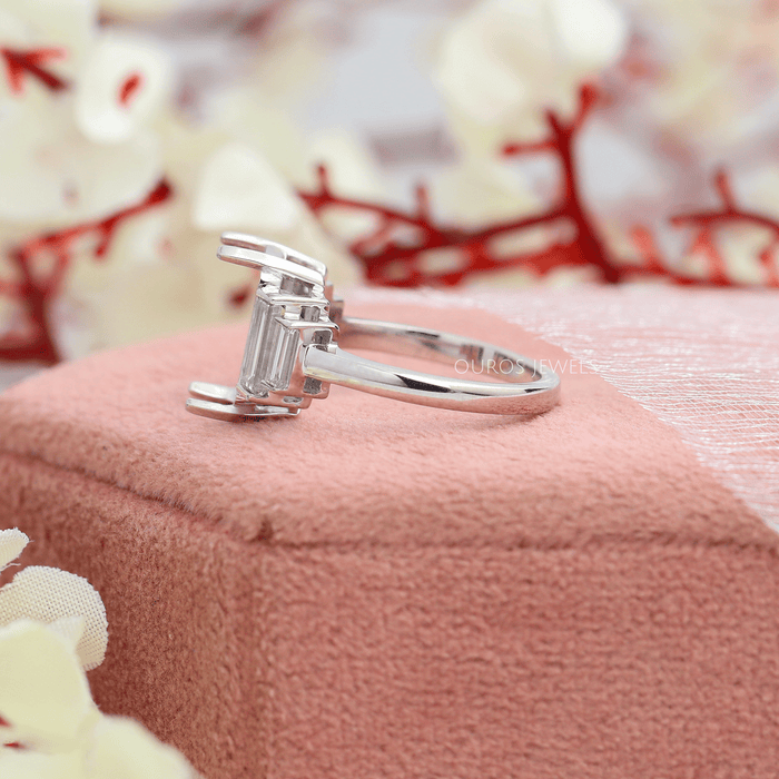 Five  Stone Emerald Cut Semi Mount Wedding Ring