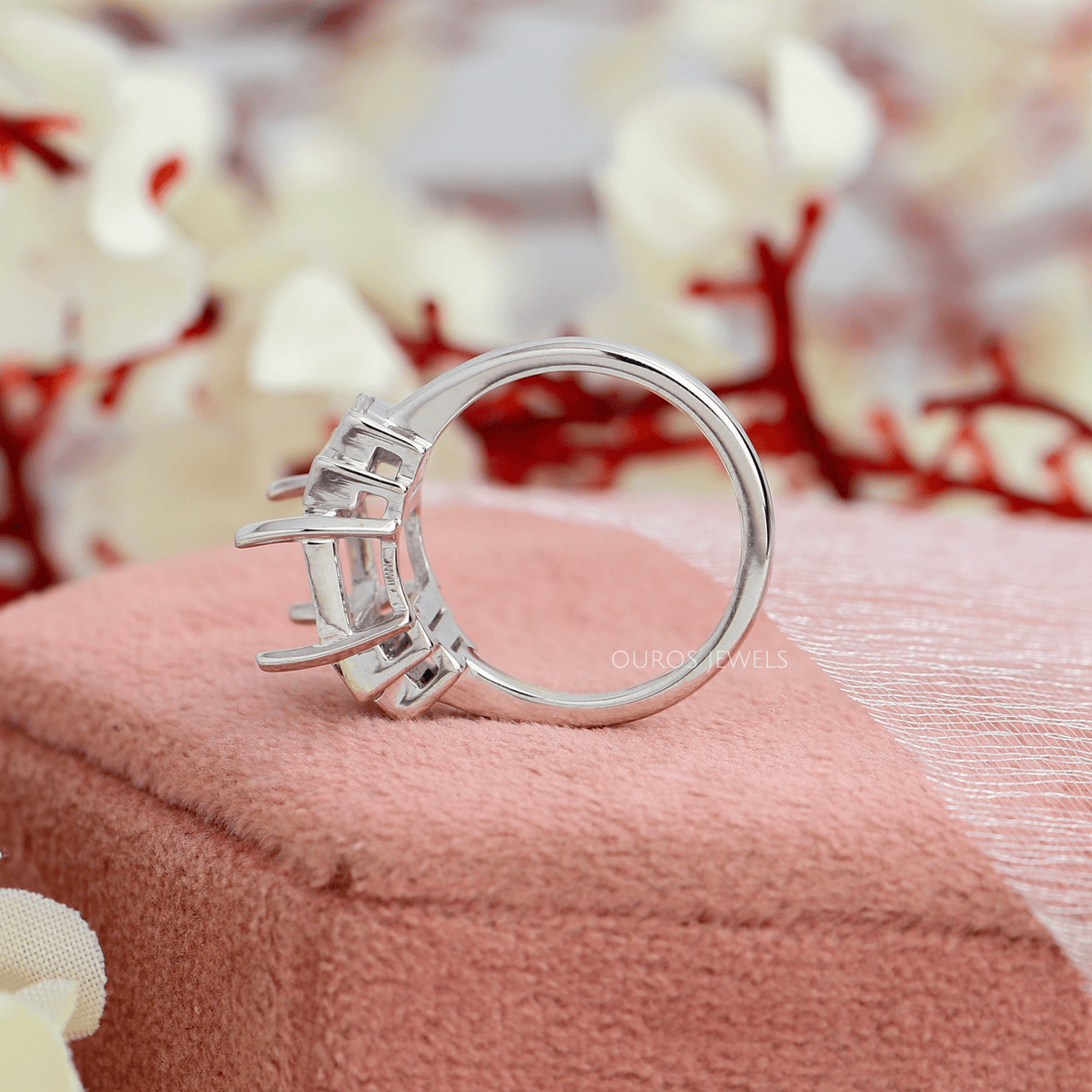 Five Stone Emerald Cut Semi Mount Wedding Ring
