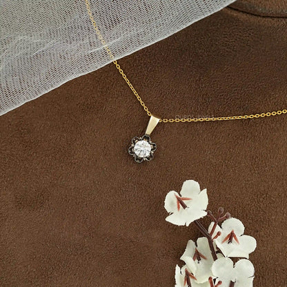 Round Lab Diamond Black Coated Flower Pendant