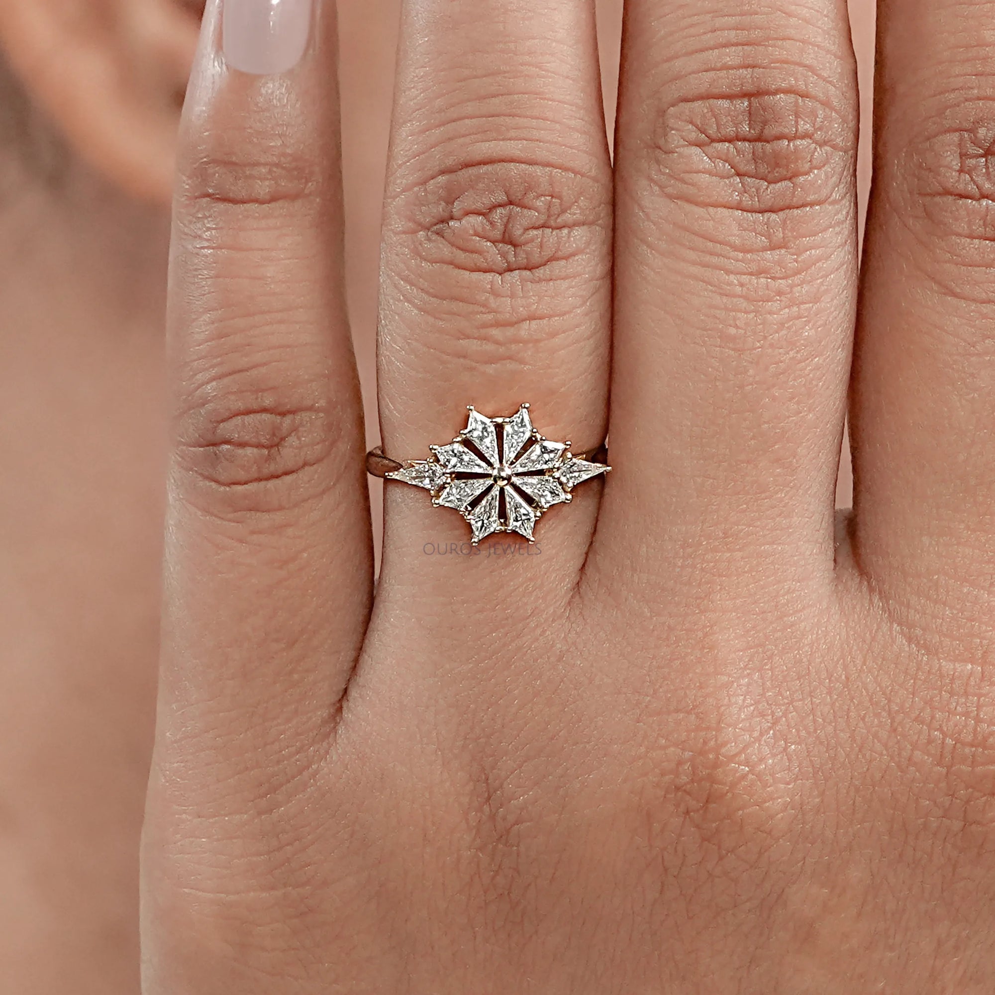 Kite Cut Lab Diamond Floral Engagement Ring Rings