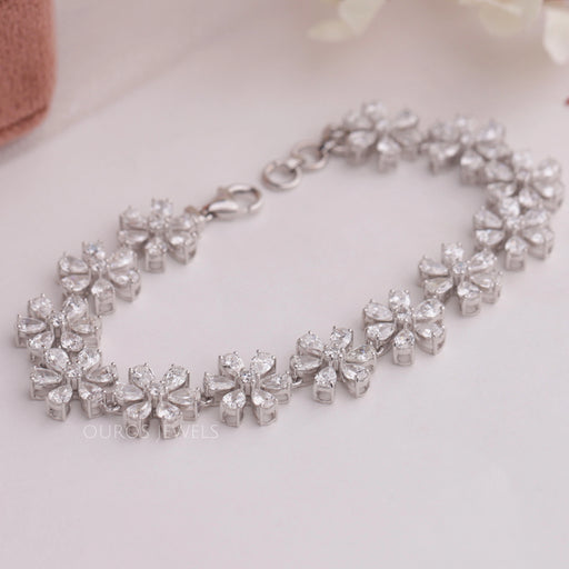 Floral Style Pear Cut Lab Grown Diamond Bracelet