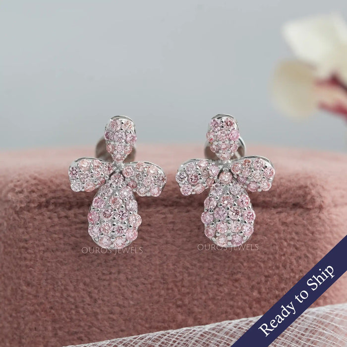 [Floral Pink Diamond Earrings]-[Ouros Jewels]