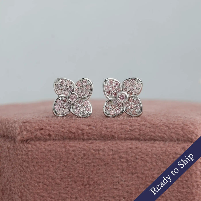 [Floral Shape Pink Diamond Studs]-[Ouros Jewels]