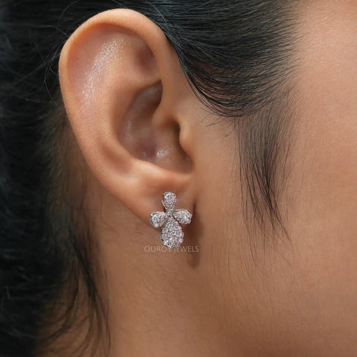 [Floral Diamond Push Back Stud Earrings]-[Ouros Jewels]