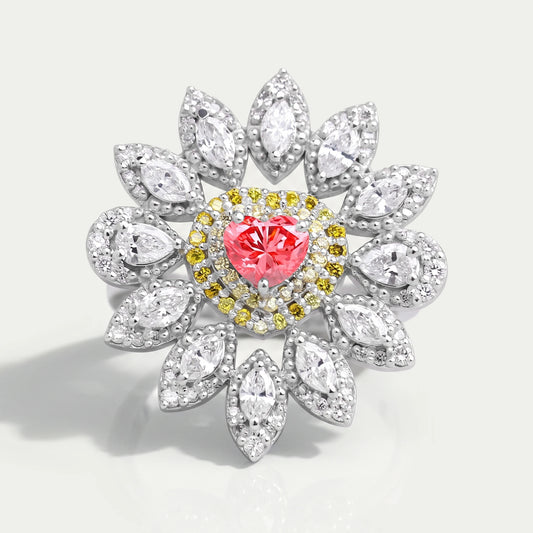 Floral Vintage Pink Heart Cut Diamond Engagement Ring