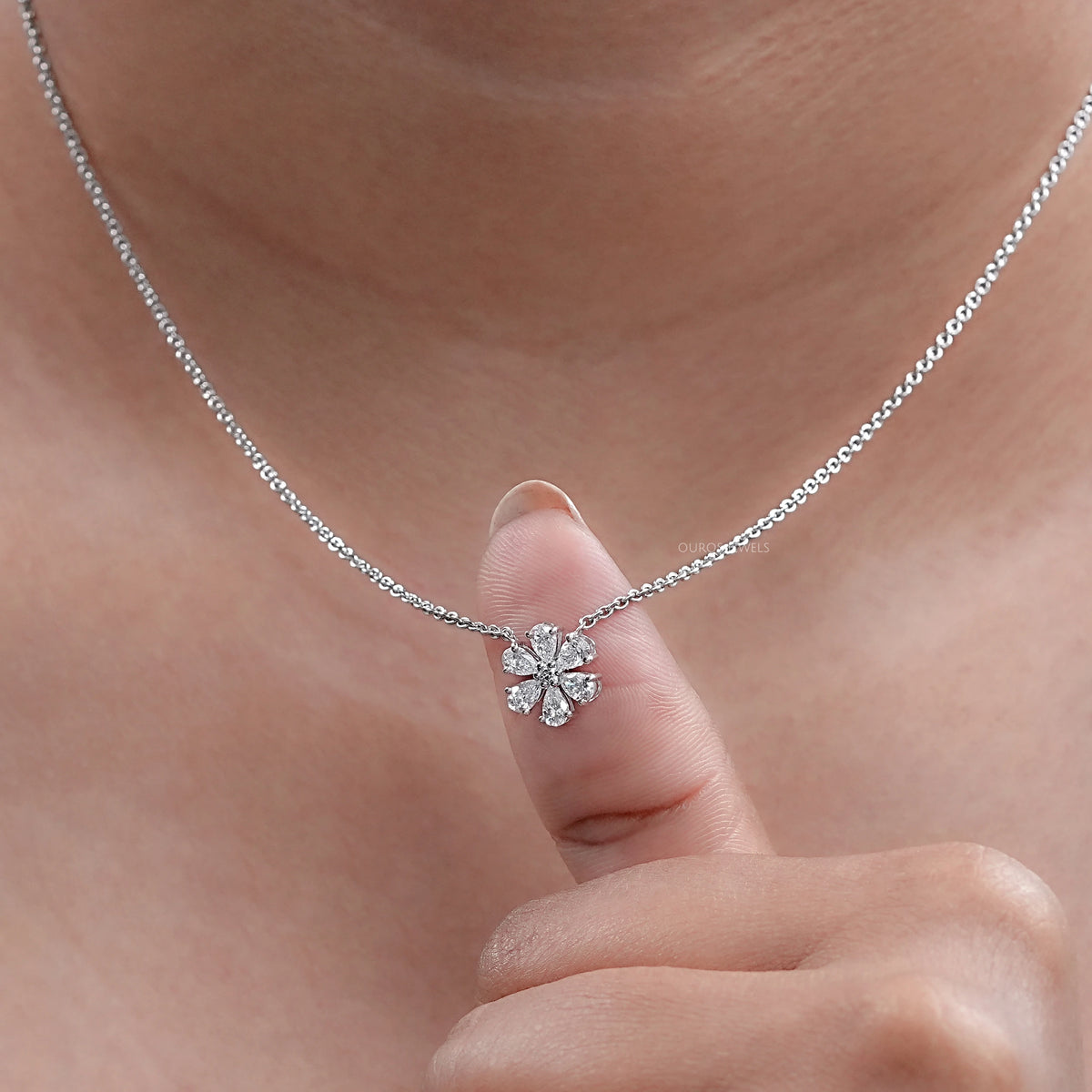 Pear Cut Lab Diamond Flower Pendant Necklaces