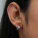 [A Women wearing Pink Round Diamond Flower Shape Stud Earringa]-[Ouros Jewels]
