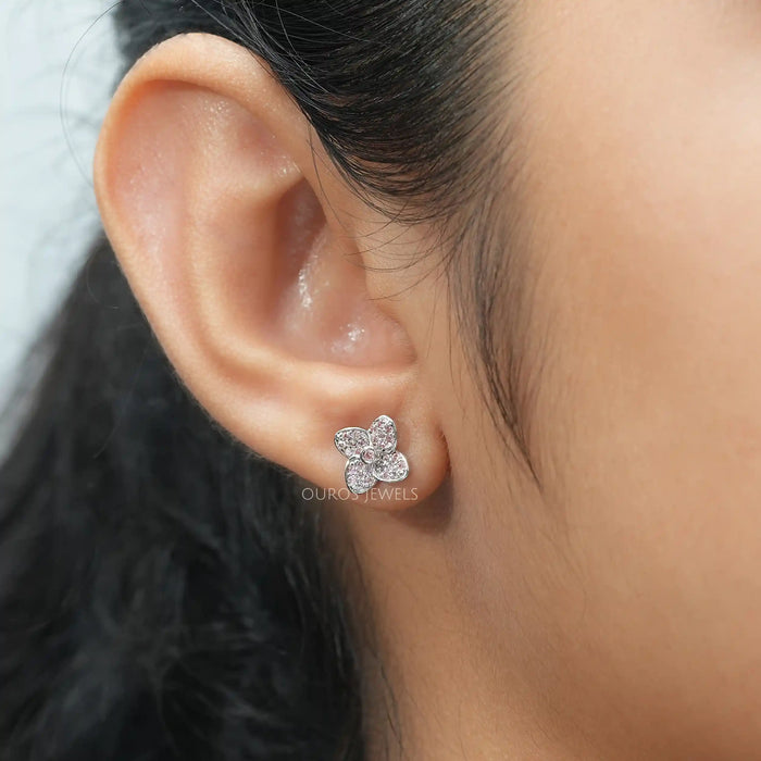 [Floral Style Diamond Studs Earrings]-[Ouros Jewels]