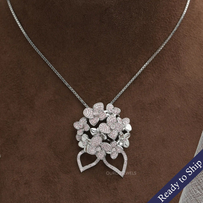 [Flower Shaped Pink Diamond Pendant]-[Ouros Jewels]