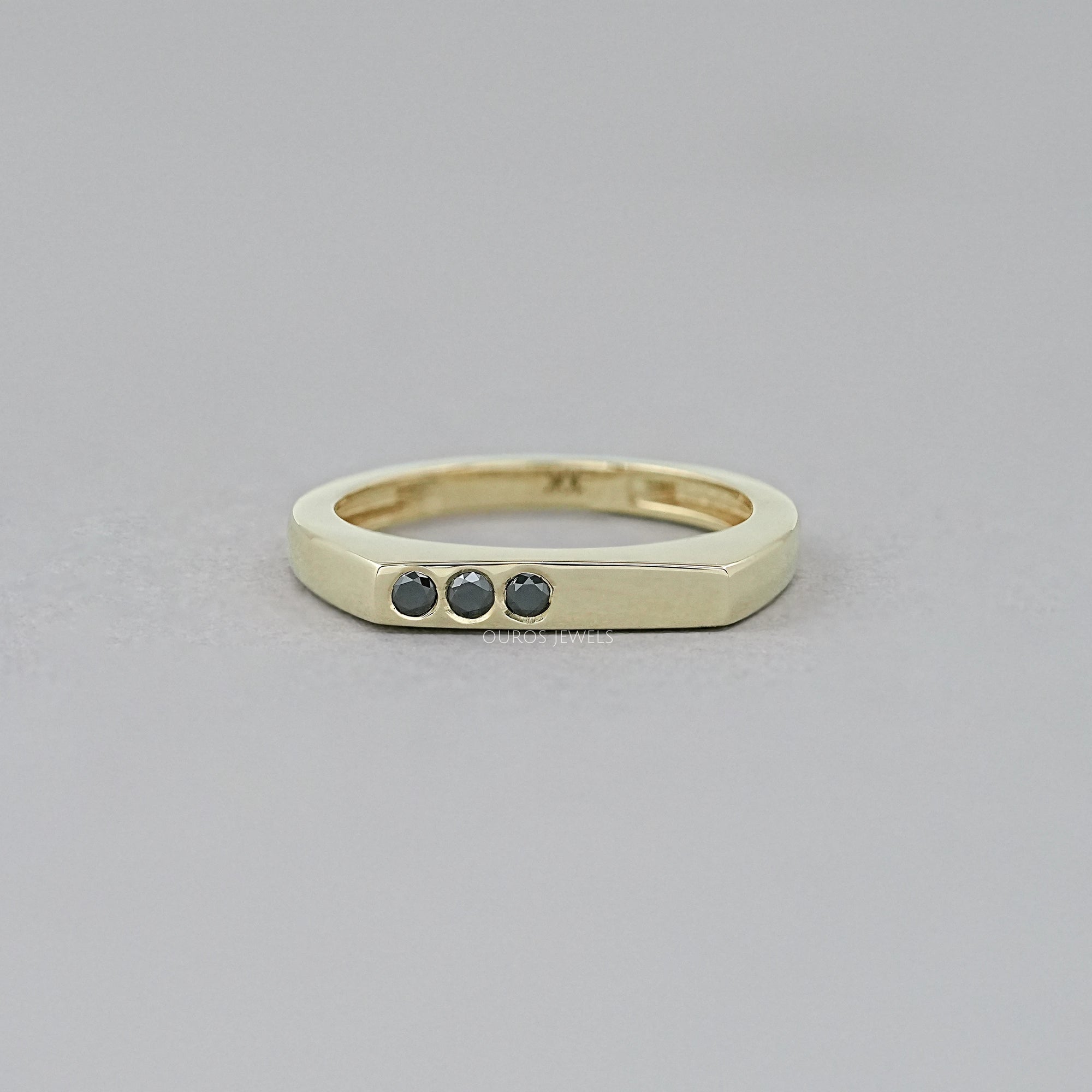Black Round Diamond Flush Set Signet Ring