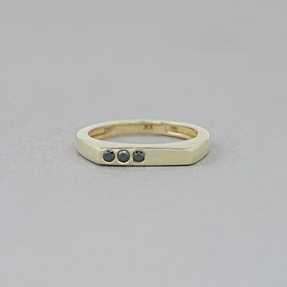 Black Round Diamond Flush Set Signet Ring