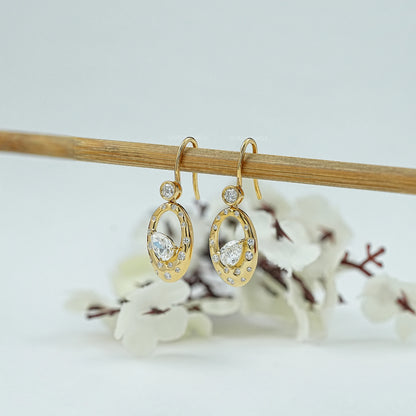 Old Mine Pear Diamond Flush Set Drop Earrings