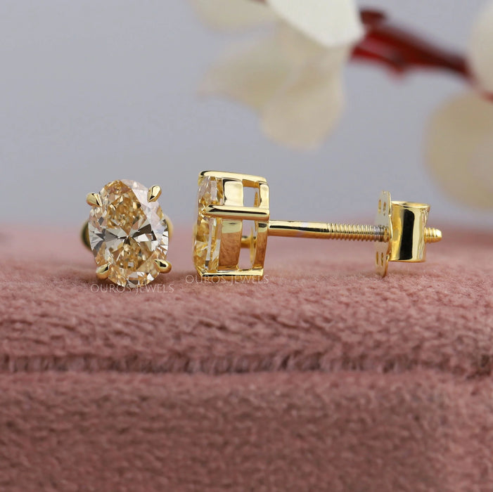 Yellow Oval Diamond Stud Earrings Earring