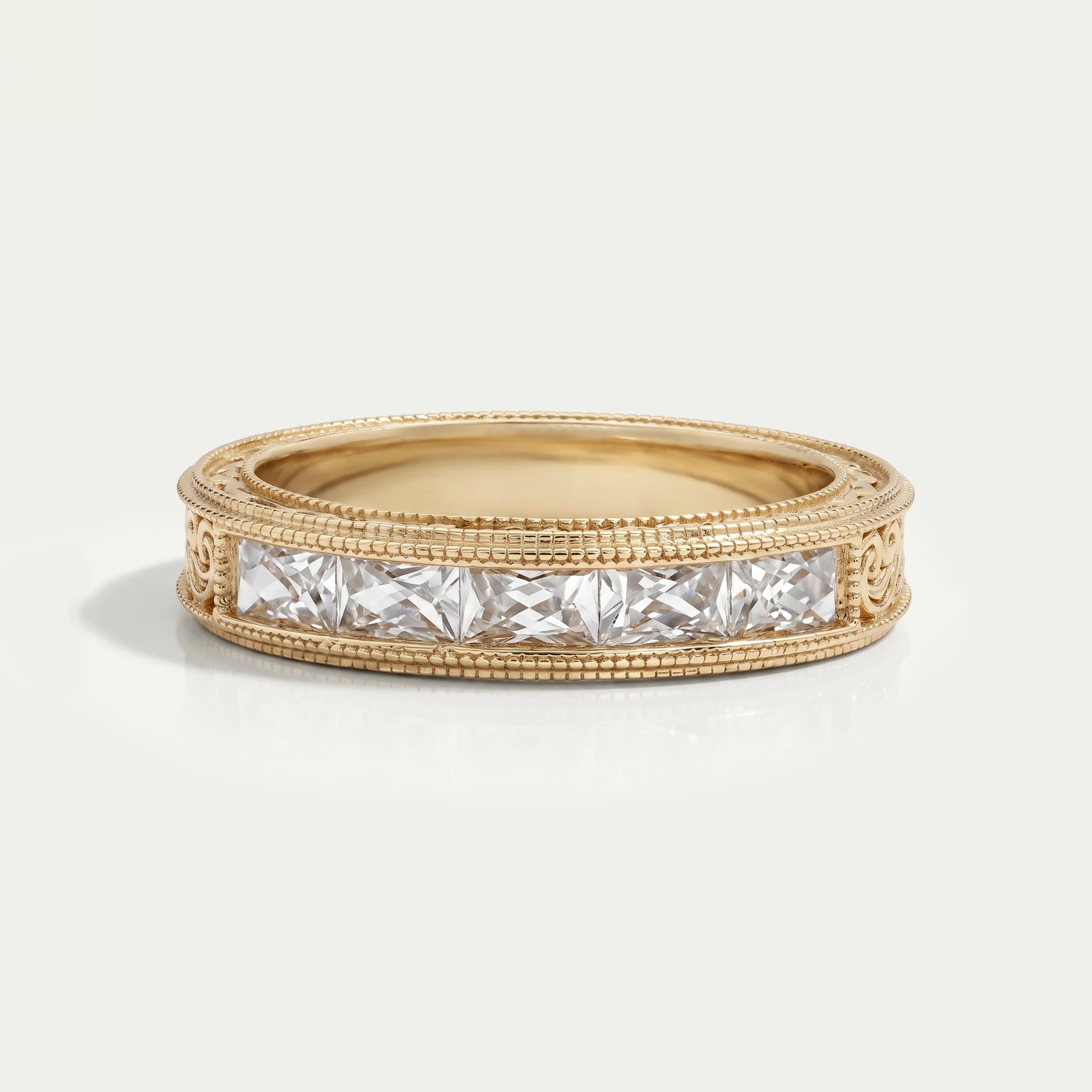 French Baguette Cut Lab Diamond Wedding Band For Men's Rings