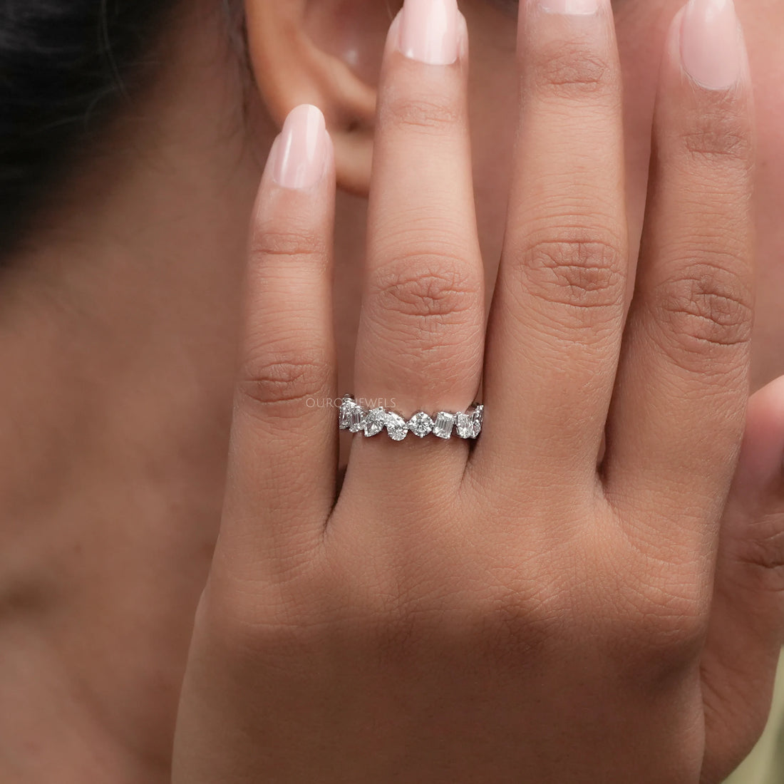 Multi Shape Lab Diamond Full Eternity Wedding Band Rings