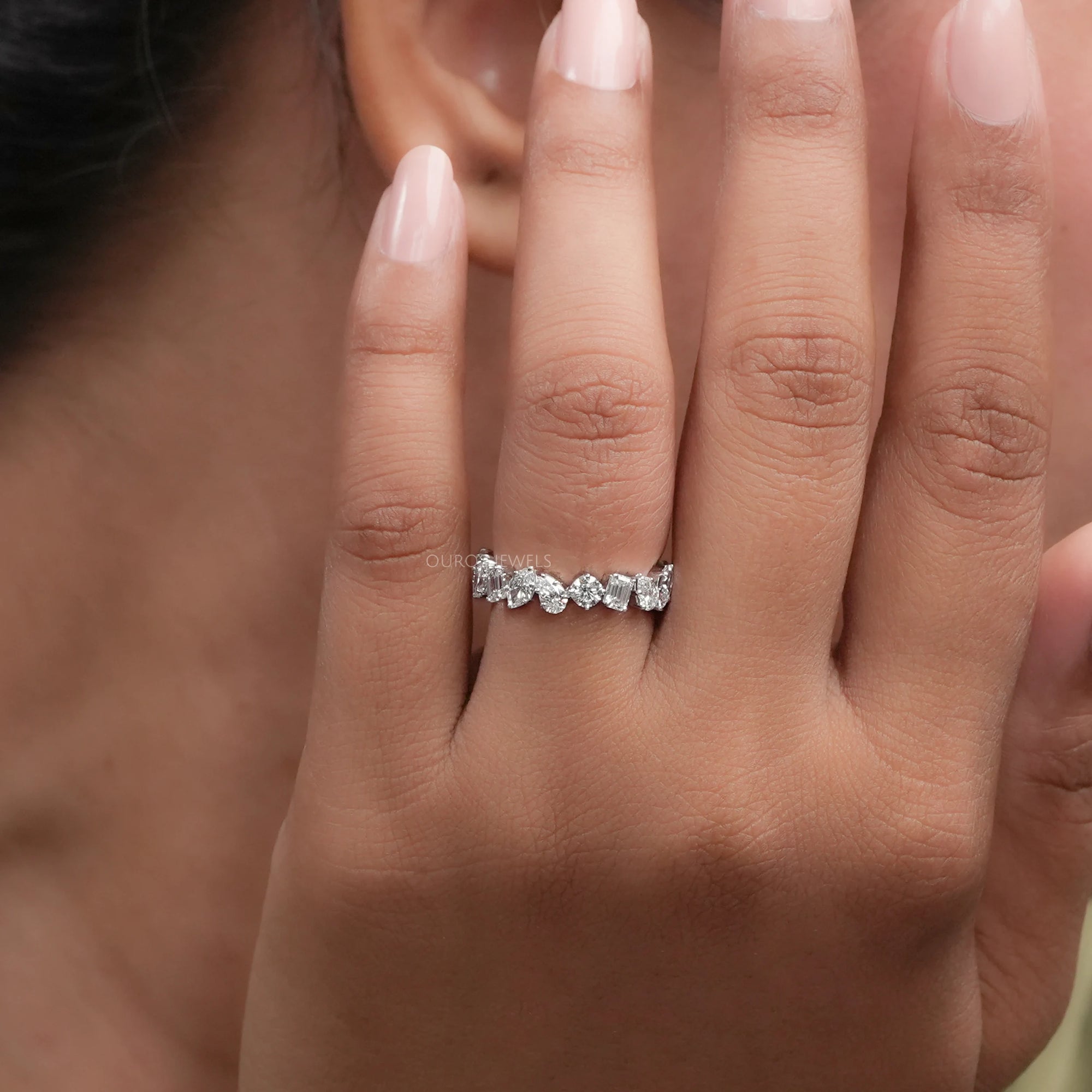 Multi Shape Lab Diamond Full Eternity Wedding Band Rings