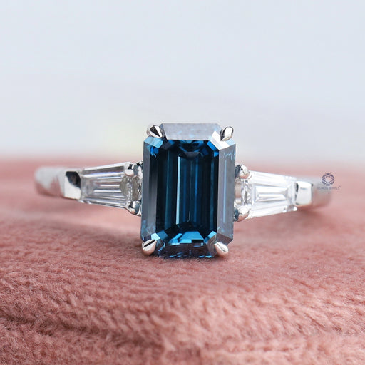 Three Stone Emerald Cut Engagement Ring Ring