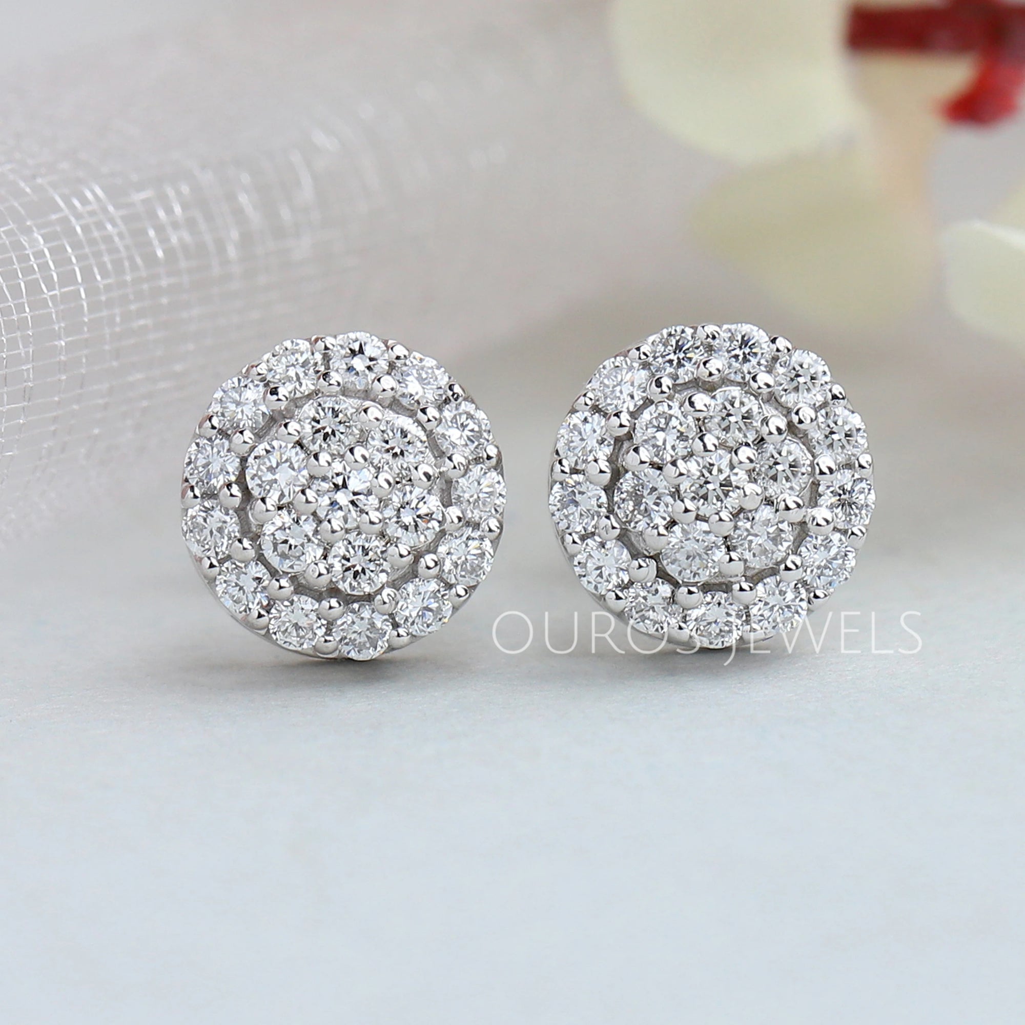 Cluster Round Cut Lab Grown Diamond Stud Earrings Earring