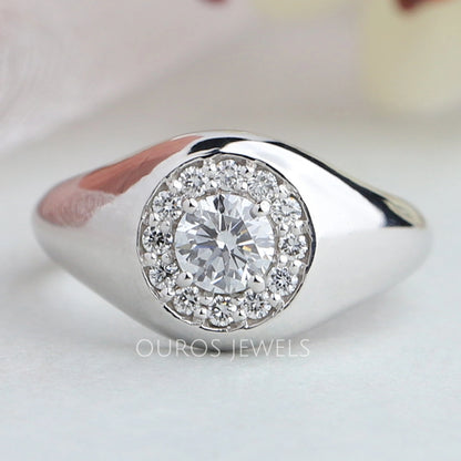 Round Cut Diamond Halo Ring For Men's