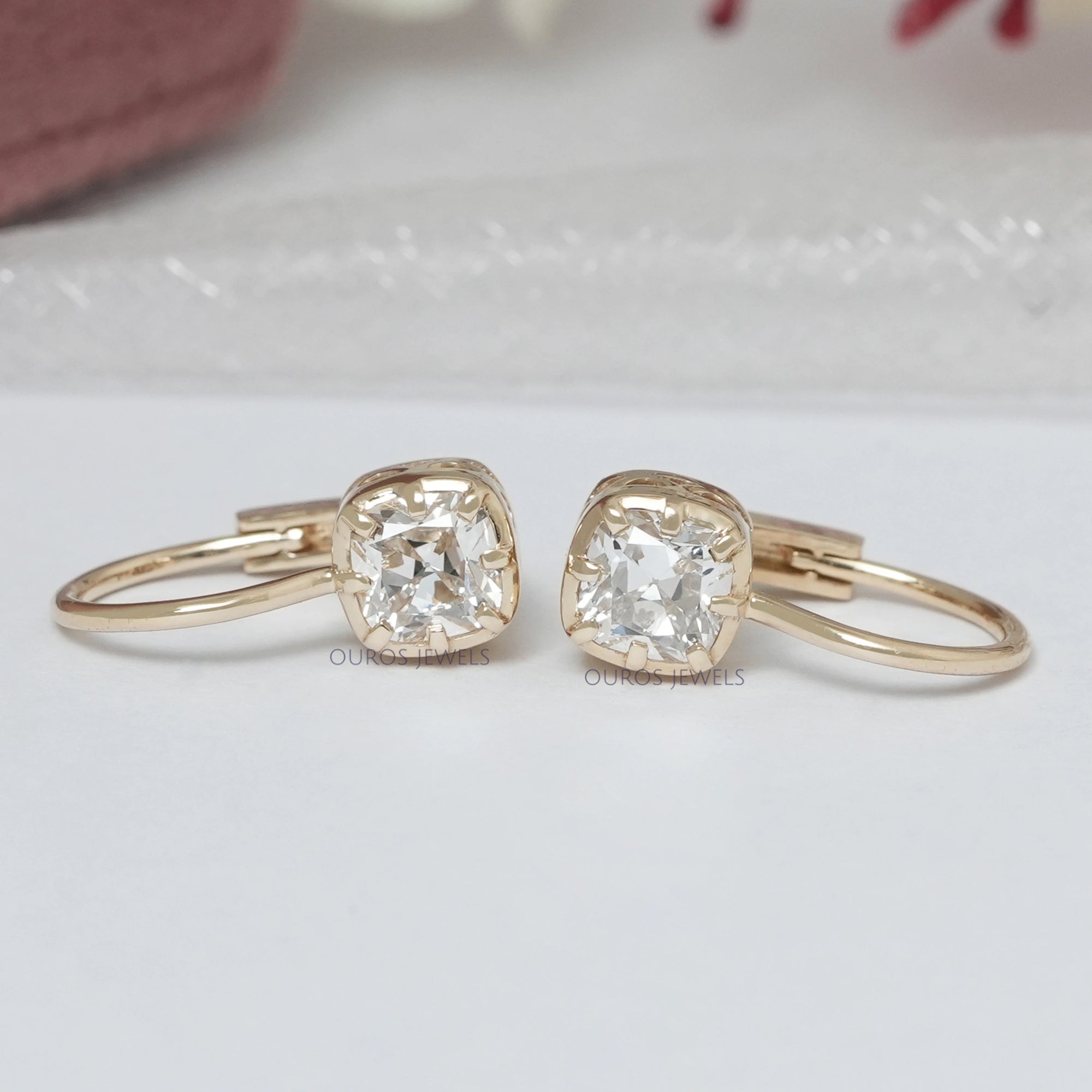 Old Mine Cushion Cut Lab Grown Diamond Drop Earrings Earrings