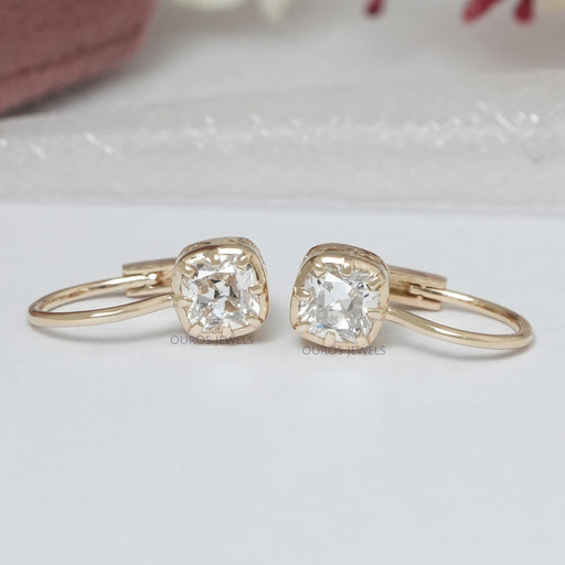 Old Mine Cushion Cut Lab Grown Diamond Drop Earrings Earrings