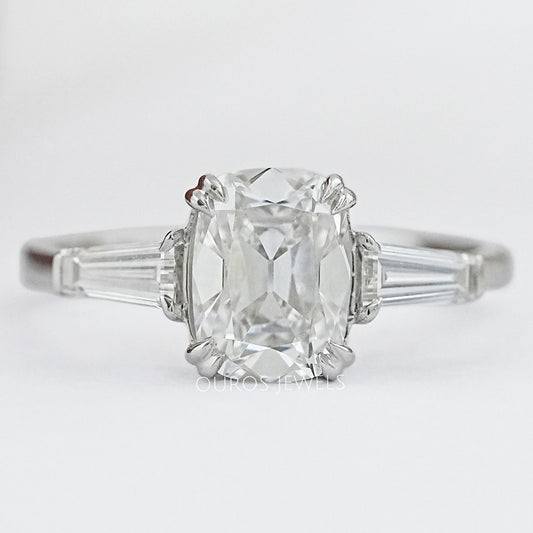 Three Stone Old Mine Cushion Cut Diamond Engagement Ring Ring