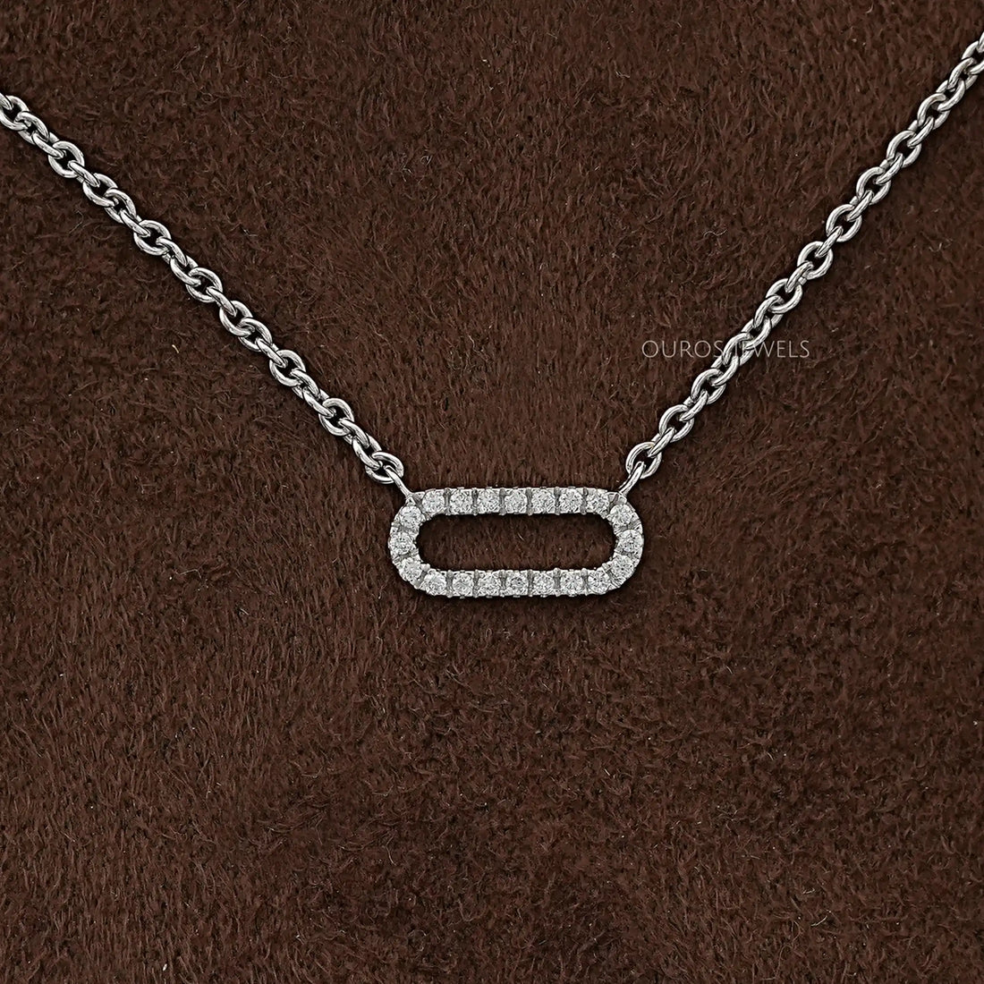 Open Rectangle Round Lab Diamond Link Pendant Necklaces