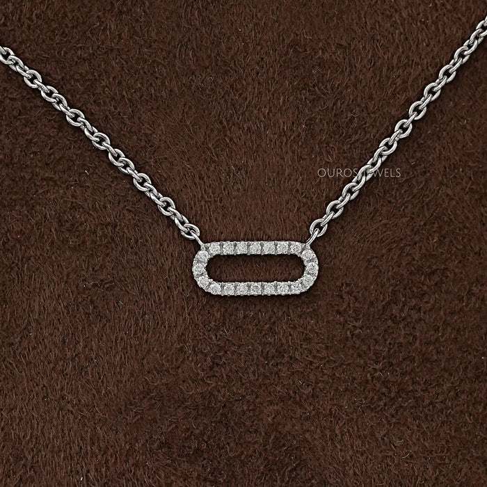 Open Rectangle Round Lab Diamond Link Pendant Necklaces