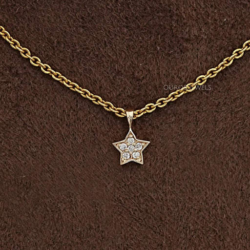 Lab Grown Round Diamond Star Shape Pendant Necklaces