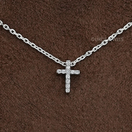Round Cut Lab Grown Diamond Cross Pendant Necklaces