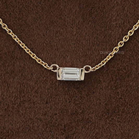East West Baguette Cut Lab Diamond Pendant Necklaces
