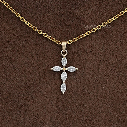 Marquise Cut Lab Grown Diamond Cross Pendant Necklaces