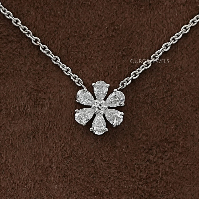 Pear Cut Lab Diamond Flower Pendant Necklaces