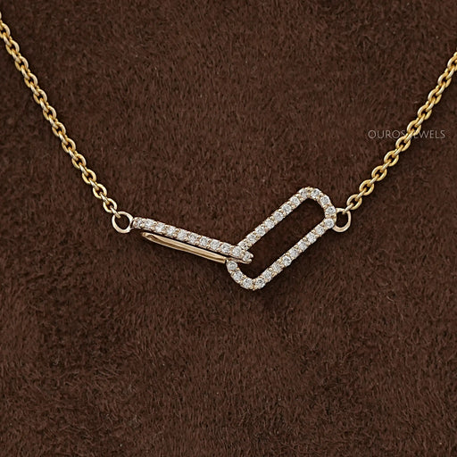 Open Rectangle Round Lab Diamond Interlinked Pendant Necklaces