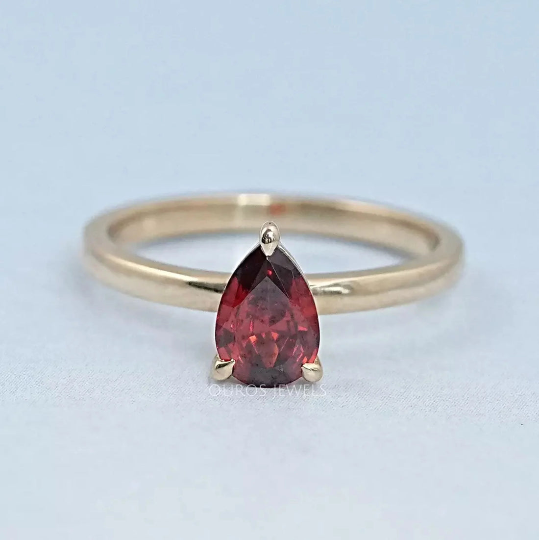 Garnet Pear Gemstone Solitaire Engagement Ring Ring